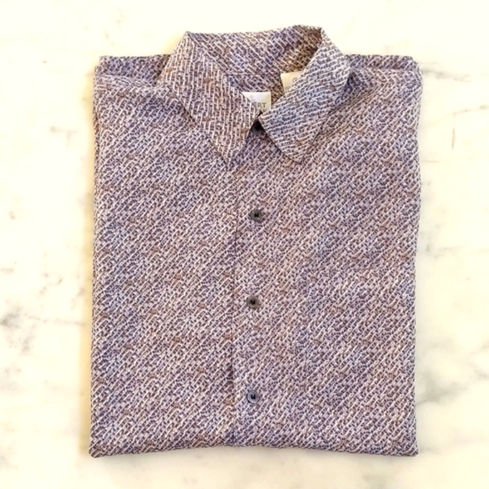NWOT. Men's 100% Silk Multi Color Patterned Short Sleeve Button-Down Shirt.